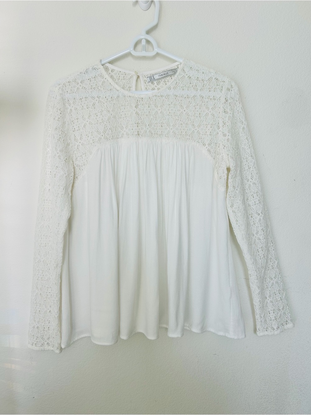 Vintage Zara TRF White Lace Babydoll Blouse Boho Romantic top Size M